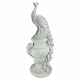 Design Toscano Gartenfigur Staverden Castle, Pfau auf einer Vase, 29x39.5x86.5 cm