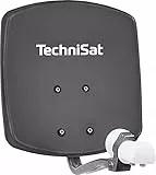 TechniSat DIGIDISH 45 - Satelliten-Schüssel für 2 Teilnehmer (45 cm kleine Sat Anlage - inkl. Wandhalterung, An-Rohr-Fitting zur Montage am Mast (30-63 mm) und Universal Twin-LNB) grau