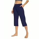 KOG Gutschein 3/4 Hose Damen Cargo Hose Mode Sommerhose Baumwolle Elegant Cargohosen Frauen Jogginghosen Freizeit Outdoorhose Chino Hose Weite Sweathose Gutschein Amazon Marineblau 3XL