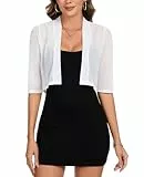 MINTLIMIT Strickjacke Kurz Damen Mesh Shrug Boleros Offene Cardigan 3/4 Ärmel Sommer (Weiß M)