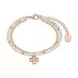 s.Oliver Armband für Damen mit Kleeblatt Anhänger, Glas / Edelstahl, Länge: 17-20 cm, IP Rose