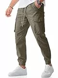 Meilicloth Cargohose Herren Lang Cargo Hosen Männer Jogginghose Stretch Jogger Herren Stoffhose Sporthose Sweatpants A Grün 36