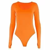 Keenso Damen-Langarm-Bodysuit, Orange, Bequem, Modisch, Charmant, Schmal Sitzender Body-Trikot Zum Tanzen Im Alltag (ORANGE)
