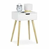 Relaxdays Nachttisch weiß, modernes & skandinavisches Design, 1 Schublade, für Boxspringbett, HBT 60x40x30cm, weiß/Natur