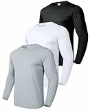 Boyzn Herren 3er-Pack Baumwoll-Langarm-T-Shirt, Leichtes Freizeit-T-Shirt, Atmungsaktives Langarm-Sweatshirt, Gym Running Shirt 3P-Black/White/Grey-M