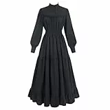 Viktorianisches Kleid Mittelalter Kleidung Damen A Linien Gothic Kleid Abendkleid Langarm Maxikleid Damen Kleider Festlich Schwarz L