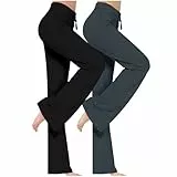 ZWDC 2er Pack Yogahose Damen Schlaghose Baumwolle Activewear Hosen High Waist Yoga Pants Bootcut Jeans Stretch Flared Stoffhose Flare Leggings Haushose Weites Bein Jazzpants Lang