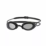 Zoggs Fusion Air Schwimmbrille Erwachsene, Herren und Damen – Komfort-Air-Dichtung, Antibeschlag, UV-Schutz, Weites Sichtfeld, Nasensteg Austauschbar, Rauchglas, Schwarz/Grau