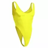 FYMNSI Herren Body Kompression Durchsichtig Stringbody Ärmellos Männerbody Unterhemd Unterwäsche Muskel Shirt High Cut Wrestling Tank Top Leotard Einteiler Dessous Nachtwäsche Overall Gelb