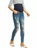 Maacie Umstandshosen Jeans Dehnbar Schwangerschaftsjeans Hohe Taille Hosen 2025 Ripped Denim Blau XL