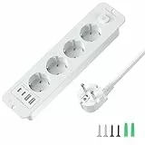 Tischsteckdose 4 Fach, Einbausteckdose mit 2 USB und 2 Type-C, Versenkte Steckdose mit 2m Kabel, 250V/16A, Tischplatte Mehrfachsteckdose für Konferenztisch, Arbeitsplatte, Weiß