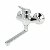 tecuro Wand - Spültischarmatur, glanzverchromt, SONDERAUSFÜHRUNG mit Stichmaß 100 mm, mit Auslauf 120 mm