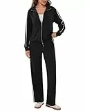 Terecey Trainingsanzug Damen Set Jogginganzug Zweiteiler Frauen Sport Anzug Freizeitanzug Kapuzenjacke &S porthose Lounge Winter Outfits Sets Tracksuit Herbst Fitness Loungewear Schwarz L