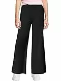 Haloumoning Mädchen Hose Freizeit Loose Fit Gestrickt Hose Einfarbig Oversized Breite Beine Freizeithose Schwarz, 6-8 Jahre