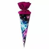 goldbuch 93 062 Geschwistertüte Schmetterlinge, Schultüte mit Schmetterlingsmotiv, Lackkarton, Geschenkverpackung, pinker Filzverschluss (ohne Verschlussband), Zuckertüte rund, Länge 35 cm, Ø 11,5 cm