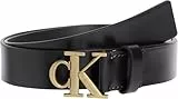 Calvin Klein Damen Gürtel Monogram Plaque Buckle 3,0 cm Ledergürtel, Schwarz (Black/Tumbled Gold), 65 cm