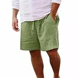 Yageshark Shorts Herren Sommer aus Leinen Leichte Luftige Einfarbige Lockere Passform Freizeit Kurze Hose(Hellgrün,XXL)