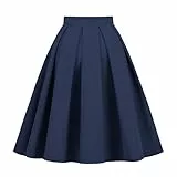 Damen Röcke Girstunm Damen-Plissee-Rock, Blumendruck, A-Linie, Midi-Röcke mit Taschen (Navy, XL)