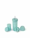 Twistshake Anti-Kolik-Babyflasche mit Milchpulverbehälter und Mixer - 180ml | Brustähnliche Nippel aus Silikon mit mittlerem Durchfluss | BPA-freie Babymilchflasche | Neugeborene (0+) | Neues Türkis