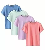 LAPASA Kinder T Shirt 100% Baumwolle 4er Pack Unisex 3-13 Jahre/ 95-165 Jungen Jungs Sport K01 (Pink, Hellviolett, hellblau, Aqua, Medium)