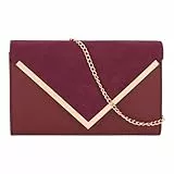 MEGAUK Damen Clutch Samt Abendtasche Elegante Handtasche Envelope Tasche Unterarmtasche mit Kette für Hochzeit Wedding Prom Party (07065 Weinrot klein)