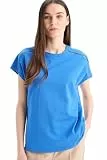 DeFacto Damen Oversize Crop Tops - Klassisches Basic Shirt für Damen - Bequemes Oversize Shirt für Frauen ROYAL M