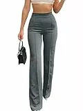 HAWILAND Anzughose Damen Stretch Elegant High Waist Lange Flared Stoffhose Business Casual Bootcut Chino Hose Dunkelgrau L