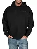 DENIMFY Hoodie Herren Oversize mit Druck DFMaxim Kapuzenpullover Pullover Hochwertige Baumwollmischung, Größe:L, Farbe:Black