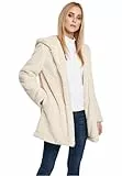 Urban Classics Ladies Hooded Teddy Coat aus Fake Kaninchenfell, Damen Mantel mit Kapuze und Seitentaschen, Offwhite, M
