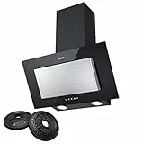 CIARRA CBCB6736D Ef­fi­zi­ENZ A Kopffreie Schräghaube 60cm 350m³/h mit CBCF002X2 Kohlefilter Abluft Umluft 3 Stufen Dunstabzugshaube Wandabzugshaube, Silber