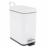 Beldray LA041173WHT Treteimer für Badezimmer – Abfalleimer mit rechteckigem Soft-Close-Deckel, Küchen-/Schlafzimmer-/Büro, herausnehmbarer Inneneimer, 5 L, schlankes, tragbarer Tragegriff, Weiß