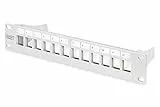 DIGITUS Patchpanel Modular - 12 Ports - 10-Zoll Rack-Montage 1HE - Keystone-Modul Verteilerfeld - Geschirmt - Grau