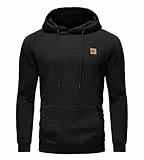 Huayuzh Hoodie Herren Kapuzenpullover Casual Langarm Karierten Kordelzug Jacquard Sweatshirt mit Kapuze Taschen Schwarz L