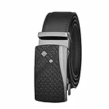 Schlicht Herren Gürtel Leder mit Automatik Ratschengürtel,Mode Ledergürtel für Männer Business Anzug Freizeit - Trimmbare Länge-Breit 35MM (Schwarz, Schwarz, 125 CM)