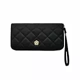 WisePoint Geldbörse Damen, Leder Portemonnaie Damen mit Handgelenkriemen, Geldbeutel Damen mit Reißverschluss, Lange Karten Portemonnaie zum Einkaufen, Reisen, Dating(schwarz)