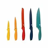 MasterChef Messer Set, Küchen Messerset ink. Kochmesser, Gemüsemesser, Schälmesser, Schneidemesser & Brotmesser, Scharfe Messer Edelstahl, Antihaftbeschichtete, Soft-Touch-Griffe, 5-teilig, Multicolor