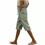 EMATOP Sommer Kurze Hose Damen Leinen Bermuda Shorts High Waist Sommershorts Leicht Einfarbig Leinenshorts mit Taschen Sporthose Elegant Baumwolle Strandshorts Weich Bequem Freizeithose