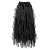 Girstunm Tüll Röcke für Damen Midi Länge Hoch taillierte A Linien Röcke Karneval Kostüm Black Medium