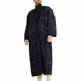 Generisch Winterjacke Herren Fleecejacke Arabische Männer Winter verdickt und verlängert Wildleder Robe Strickjacke Winddicht warm (Black, 5)