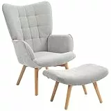 HOMCOM Ohrensessel mit Hocker Sessel Loungesessel mit Cord-Optik, Modern Relaxsessel, Armlehnensessel Lesesessel für Wohnzimmer, Schlafzimmer, Grau