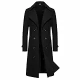 Generisch Trenchcoat Herren Langer Herrenmantel Zweireiher Wollmischmantel Winter Warm Oberbekleidung Klassischer Wintermantel Revers Winterjacke Warme Coat Lang Slim Fit Mäntel