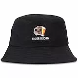 Yoljun Lecker Bierchen Fischerhut, Schwarz Lustiger Fischerhut, Outdoor Hut, Unisex Bestickte Fischerhüte, Perfekt für Festivals und Outdoor, Aktivitäten
