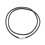 MUUYON Lederkette Herren Leder Halskette Wasserdicht 2mm 3mm mit einem Sterlingsilber-Karabinerhaken für Damen Schwarz Kette Schmuck 45 50 55 60 65 cm (2mm Breite, 55cm)