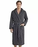 LAYNENBURG Bademantel Herren Frottee aus 100% Baumwolle - OEKO TEX Standard - weicher Morgenmantel waden-lang mit Kapuze, Bindegürtel und aufgesetzten Taschen - für Sauna & Zuhause (XL anthrazit)