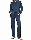 Totatuit Jogginganzug Damen Trainingsanzug Hoodie Set mit Lange Hose und Kapuze Freizeit Langarm Anzug Marineblau XL