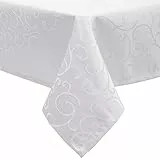EUGAD Tischdecke Abwaschbar Damast mit Ornamenten und Seidenglanz, Rechteckig 130x220 cm, Tischtuch mit Saum Bügelfrei Pflegeleicht, Ideal für Küche und Wohnzimmer, Weiß