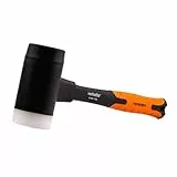 MIVOS Rückschlagfreier Schonhammer 1350g mit 2K Glasfaserstiel - Ø 65 mm - Pflastererhammer mit Doppelkopf aus Nylon und Gummi - Montagehammer mit wechselbarem Schlagkopf - Weiß Schwarz