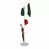 Relaxdays Garderobenständer mit Schirmständer, 16 Haken, HD 176,5 x 36,5 cm, Marmorfuß, Standgarderobe freistehend, weiß