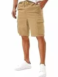 Yageshark Kurze Hosen Herren Baumwolle Cargo Shorts Sommer Chino Freizeithose, 6 Taschen, elastischer Bund mit Kordelzug, atmungsaktive Baumwolle, Regular Fit Knielang, für Alltag, Reisen & Wandern