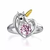 AOBOCO Sterling Silber Niedlichen Einhorn Ring, Einhorn Schmuck Geburtstagsgeschenke für Mädchen Frauen Tochter Sie 9